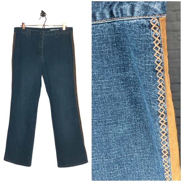 Vintage 90s Y2K A.M.I. 14 Embroidered Suede Side Low Rise‎ No Pocket Flare Jeans - Picture 1 of 5